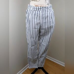 Harmony & Havoc Blue Striped Pull On Paperbag Cropped Cotton Pants Size 7